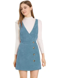 Allegra K Women's Corduroy Mini V Neck Vintage A-Line Bib Overall Pinafore Skirts -Allegra K GUEST 183e20c8 040e 4234 b334 9c2eca729e83