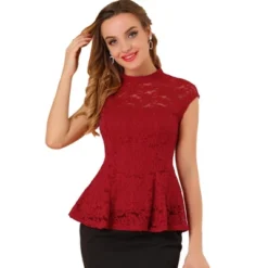 Allegra K Women's Mock Neck Cap Sleeve Crochet Lace Peplum Blouse -Allegra K GUEST 186d6d0a 2a16 4c67 8c9b e97416d62595