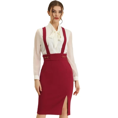 Allegra K Women's High Waist Split Adjustable Strap Suspender Pencil Skirts 7 Allegra K Women's High Waist Split Adjustable Strap Suspender Pencil Skirts - Image 7