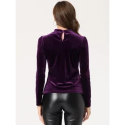 Allegra K Women's Casual Velvet Long Sleeve Choker Neck Heart Dots Mesh Panel Top -Allegra K GUEST 18da4354 0cfa 424e a3b5 1d790bffcdbc