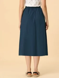 Allegra K Women's Casual Elastic Waist Peasant A-Line Midi Skirts With Pockets -Allegra K GUEST 18fe61c6 acf9 43bc 91e4 83528a5206c5