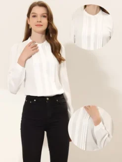 Allegra K Women's Elegant Stand Collar Long Sleeve Blouse