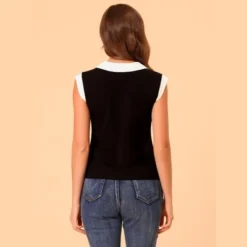 Allegra K Women's Contrast Flat Collar Stretchy Cap Sleeve Casual Blouse -Allegra K GUEST 1a1dc554 48a1 4316 b62f fa606c1dd15b