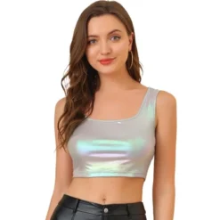Allegra K Women's U Neck Sleeveless Party Clubwear Shiny Metallic Crop Tank Tops -Allegra K GUEST 1ad72618 3b7e 4bec a465 4f208a5cde8c
