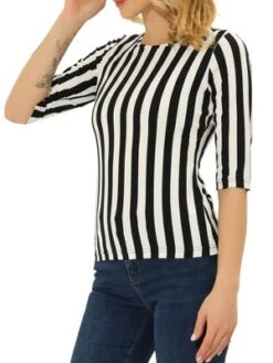 Allegra K Women's Elbow Sleeves Round Neck Slim Fit Casual Printed T-Shirt -Allegra K GUEST 1b7e408b 76f1 4d4f a1b6 ba6a043a91c0