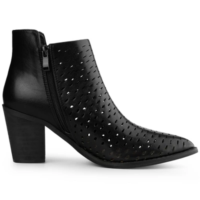 Allegra K Women's Perforated Chunky Heels Zipper Western Ankle Booties 5 Allegra K Women's Perforated Chunky Heels Zipper Western Ankle Booties - Image 5