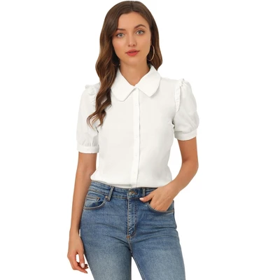 Allegra K Women's Peter Pan Collar Short Sleeve Button Front Work Shirt 6 Allegra K Women's Peter Pan Collar Short Sleeve Button Front Work Shirt - Image 6