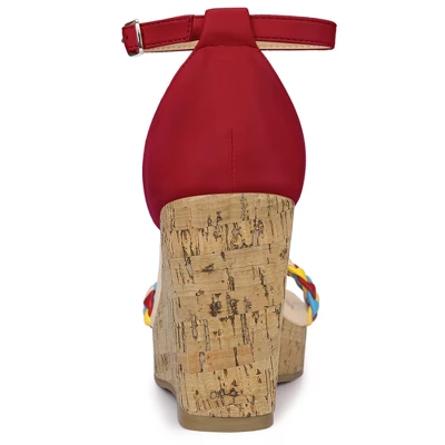 Allegra K Women's Platform Contrast Ankle Strap Wedges Heel Sandals 2 Allegra K Women's Platform Contrast Ankle Strap Wedges Heel Sandals - Image 2