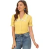 Allegra K Women's Sweet Peter Pan Contrast Collar Short Sleeves Button Up Blouse Tops