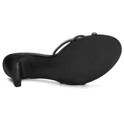 Allegra K Women's Rhinestone Strappy Heel Mules 4 Allegra K Women's Rhinestone Strappy Heel Mules - Image 4