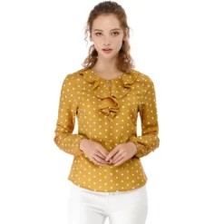 Allegra K Women's 1950s Vintage Ruffle Neck Long Sleeve Dots Blouse -Allegra K GUEST 1c9aea57 a1e3 412b b7c8 a5f63c13cbf0