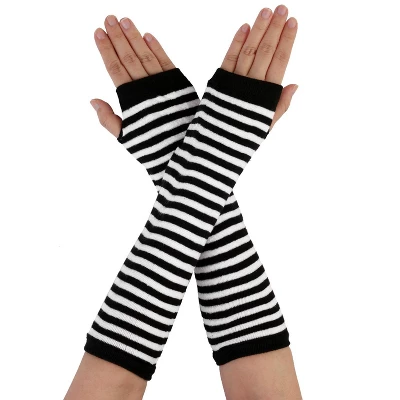 Allegra K Women's Decor Stripe Pattern Elastic Fingerless Arm Warmer Gloves 1 Pair 6 Allegra K Women's Decor Stripe Pattern Elastic Fingerless Arm Warmer Gloves 1 Pair - Image 6