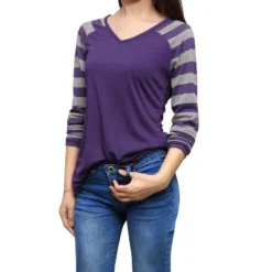 Allegra K Women's Striped V Neck Long Raglan Sleeve T-Shirts -Allegra K GUEST 1d028585 d9fb 46c6 aa45 5f660222ca9b