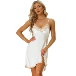 Allegra K Women's Satin V-Neck Lace Cami Mini Pajama Dress -Allegra K GUEST 1d2b4afe a2ae 4c37 85e9 67b1f22278fc