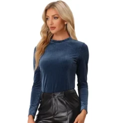 Allegra K Women's Mock Neck Long Sleeve Ribbed Knit Solid Blouse -Allegra K GUEST 1d587695 7396 4d45 84c7 28b6c181bde4