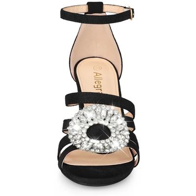 Allegra K Women's Crystal Rhinestone Buckle Chunky Heel Sandal 1 Allegra K Women's Crystal Rhinestone Buckle Chunky Heel Sandal
