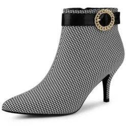 Allegra K Women's Buckle Stiletto High Heels Houndstooth Ankle Boots -Allegra K GUEST 1dc356eb b422 409b 908e 5ea933ec63e5