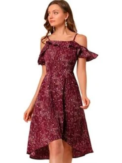 Allegra K Women's Spaghatti Straps Ruffled Sleeves Asymmetrical High Low Floral A-Line Midi Dress -Allegra K GUEST 1dce7e74 7fe0 4da6 97bb 5d7d5cffcfda