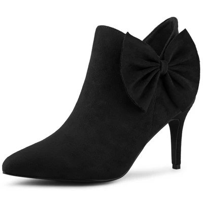 Allegra K Women's Pointed Toe Zip Stiletto Bow Heels Boots 7 Allegra K Women's Pointed Toe Zip Stiletto Bow Heels Boots - Image 7