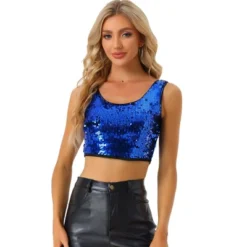Allegra K Women's Metallic Sequin Sparkle Sleeveless Party Crop Tank Top -Allegra K GUEST 1ee94525 8ee5 4f51 97b6 9f1e06c448d3