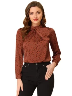 Allegra K Women's Dots Print Long Sleeve Stand Collar Vintage Blouse -Allegra K GUEST 1ef1b998 e185 4c40 a386 a0b7a18b553d