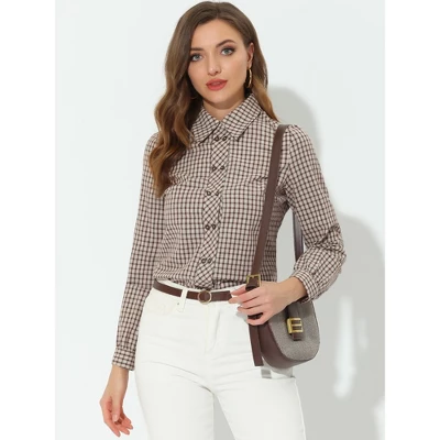 Allegra K Women's Turn Down Collar Plaid Button Up Shirt Long Sleeve Blouse Top 1 Allegra K Women's Turn Down Collar Plaid Button Up Shirt Long Sleeve Blouse Top