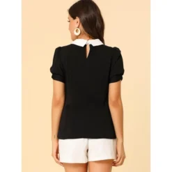 Allegra K Women's Vintage Peter Pan Collar Contrast Puff Short Sleeve Blouse -Allegra K GUEST 1f866572 f1ab 46c3 9958 f328684a93ca