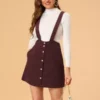 Allegra K Women's Corduroy Overall Dress A-line Decor Button Front Suspender Skirt