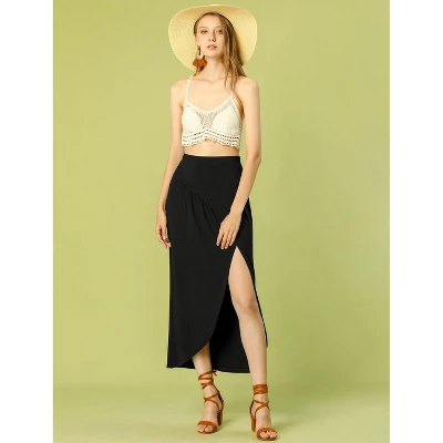 Allegra K Women's Skirt Split Ruched High Waist Summer Beach Maxi Skirts 2 Allegra K Women's Skirt Split Ruched High Waist Summer Beach Maxi Skirts - Image 2