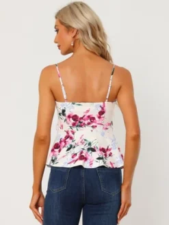 Allegra K Women's Floral Print Sleeveless V Neck Tie Waist Cami Top -Allegra K GUEST 20ae5307 72a6 4b00 a706 2726d5f797c1