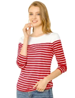 Allegra K Women's Color Block Long Sleeve Striped T-Shirt -Allegra K GUEST 20c5ed8c 2ea8 4b56 adcd 80b23a2ff054