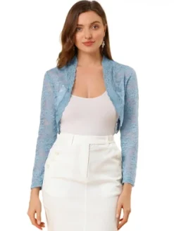 Allegra K Women's Crop Scalloped Hem Floral Lace Sheer Long Sleeve Shrugs -Allegra K GUEST 21d6fd3e d436 4ba0 8ca2 475d5e257049