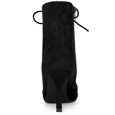 Allegra K Women's Pointy Toe Lace Up Side Zip Stiletto Heels Ankle Boots 2 Allegra K Women's Pointy Toe Lace Up Side Zip Stiletto Heels Ankle Boots - Image 2