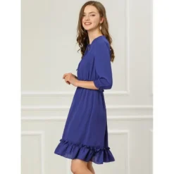 Allegra K Women's Ruffle Hem 3/4 Sleeve A-Line Smocked Short Chiffon Dress -Allegra K GUEST 237afc0c e7ca 422b 9d2e d31a0eeb18a9