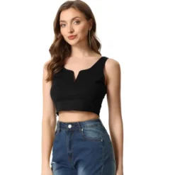 Allegra K Women's Deep V Neck Side Zip Casual Tank Tops -Allegra K GUEST 237fd90a 2821 4d41 9f63 08c12f4e4bb4