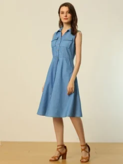 Allegra K Women's Chambray Tie Waist Button Front A-Line Dress 8 Allegra K Women's Chambray Tie Waist Button Front A-Line Dress -Allegra K GUEST 239cf86f 5536 4dd8 8516 9f3687d5f0e8
