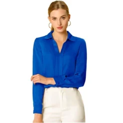 Allegra K Women's Elegant V Neck Long Sleeve Office Work Satin Blouse -Allegra K GUEST 240cb89c 0396 48a7 8d71 6272e22bed3f