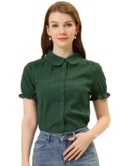Allegra K Women's Collared Frilled Short Sleeve Solid Shirts -Allegra K GUEST 2430ace0 da99 43f5 b5f1 286067ed4055