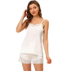 Allegra K Women's Satin Lace Trim Cami Tops With Shorts Lounge Pajama Set -Allegra K GUEST 2492f265 b884 4096 9633 7753fe2c0540
