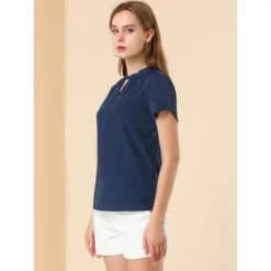 Allegra K Women's Stand Collar Petal Sleeve Keyhole Neck Elegant Work Office Blouse Top -Allegra K GUEST 24dc237c dbd4 4aa2 bdff 84e7a3f5cb20