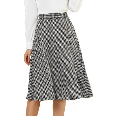 Allegra K Women's Tartan Plaid High Waist Belted Vintage A-Line Midi Skirt 9 Allegra K Women's Tartan Plaid High Waist Belted Vintage A-Line Midi Skirt - Image 9