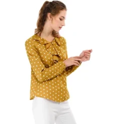 Allegra K Women's 1950s Vintage Ruffle Neck Long Sleeve Dots Blouse -Allegra K GUEST 25056e85 e42a 4963 8379 0fedc2cae277