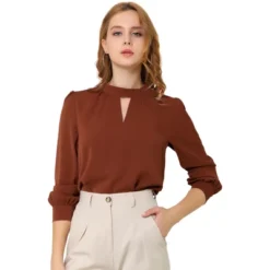 Allegra K Women's Office Keyhole Elegant Stand Collar Long Sleeve Chiffon Blouses -Allegra K GUEST 2521c59f 6fb9 40b4 8d2f 44f7e4bf959a