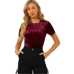 Allegra K Women's Velvet Crew Neck Short Sleeve Casual Blouse -Allegra K GUEST 255374bc 053c 4099 b60e 77cad8288807