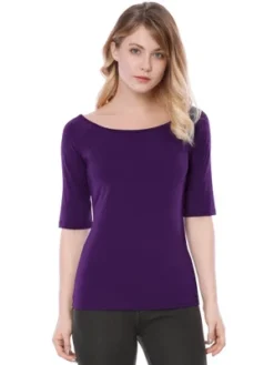 Allegra K Women's Half Sleeves Scoop Neck Fitted Layering Soft T-Shirt -Allegra K GUEST 2566c7b4 ded0 4ae2 8e35 24b8d24cc222