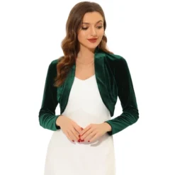 Allegra K Women's Long Sleeve Cocktail Party Open Front Cropped Velvet Bolero Shrugs -Allegra K GUEST 25818c28 8046 49ff 8baf 2ea67bf8b51c