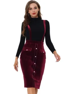 Allegra K Women's High Waist Overall Pencil Bodycon Midi Suspender Pinafore Skirts -Allegra K GUEST 25c62412 d540 43f1 8eb3 368871f37ce8