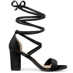 Allegra K Women's Velvet Lace-Up Chunky Heel Sandals -Allegra K GUEST 25ce97c2 9ca9 4e04 8ae5 c5c57ec64eff