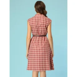 Allegra K Women's Retro Button Front Belted Cap Sleeve A-line Plaid Dress -Allegra K GUEST 262a84b8 bb4c 4add b994 31b1de34dfd1