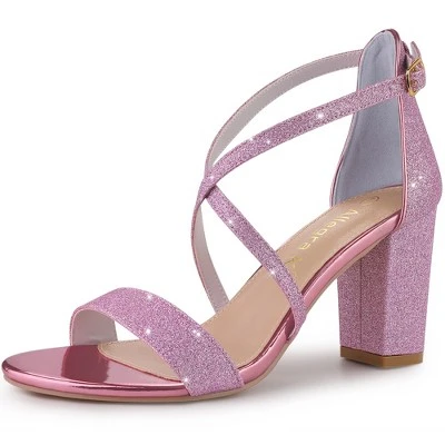Allegra K Women's Glitter Crisscross Strap Block Heels Sandals 14 Allegra K Women's Glitter Crisscross Strap Block Heels Sandals - Image 14